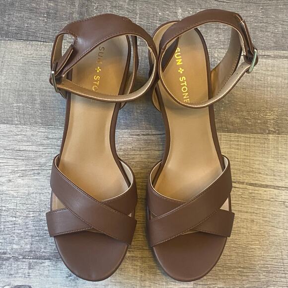 Sun + Stone Lillah Block Heel Platform Dress Sandals, Brown Women Size 11M NWOT - Picture 4 of 12